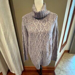 American Eagle Purple Gray Cable Knit Chunky Turtle Neck Sweater, Size Small
